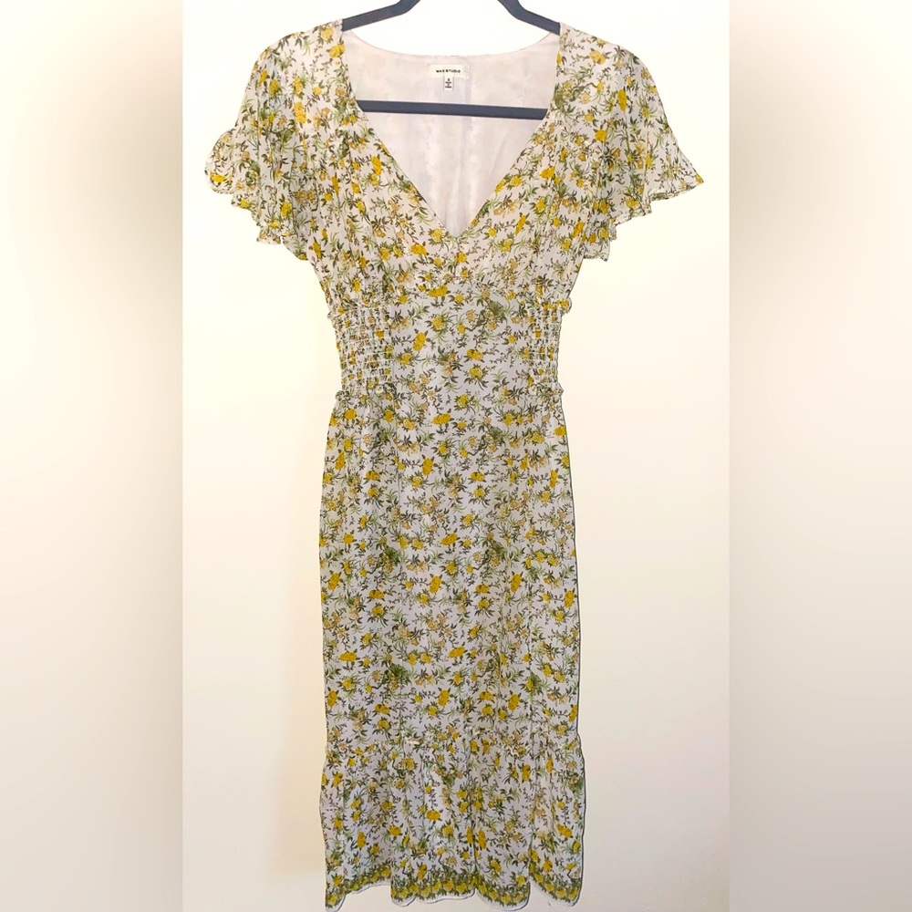 Off-white, yellow & green floral dress, size small, max studio